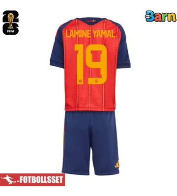 Spanien Lamine Yamal #19 Hemmatröja Barn VM 2026 Kortärmad (+ Korta byxor)